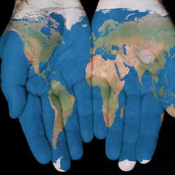 World Map on Hands Photo